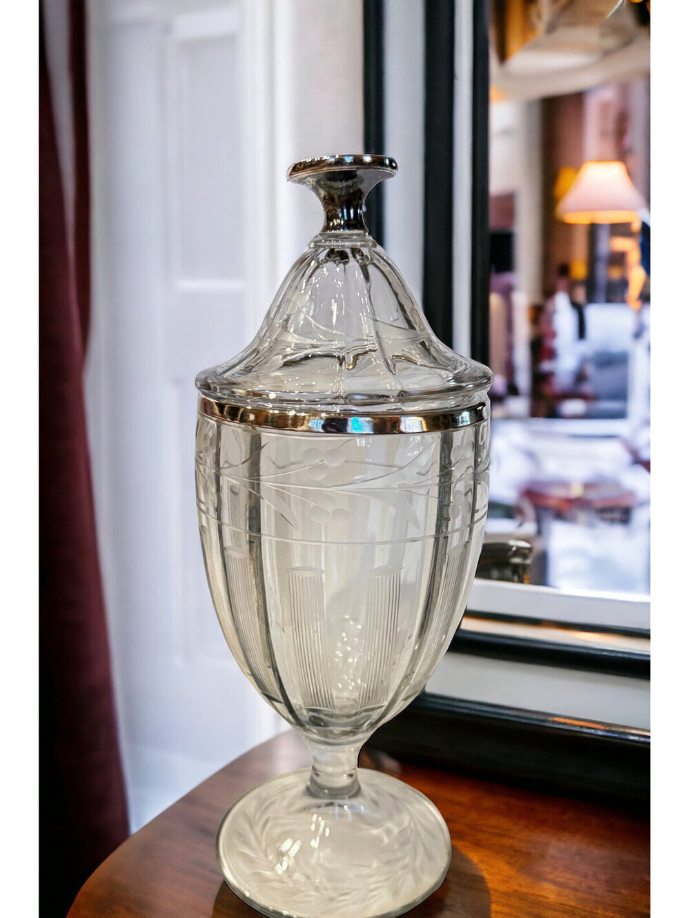 Art Deco Candy Apothecary Urn Jar with Sterling Cap and Rim by G.H. French Mass